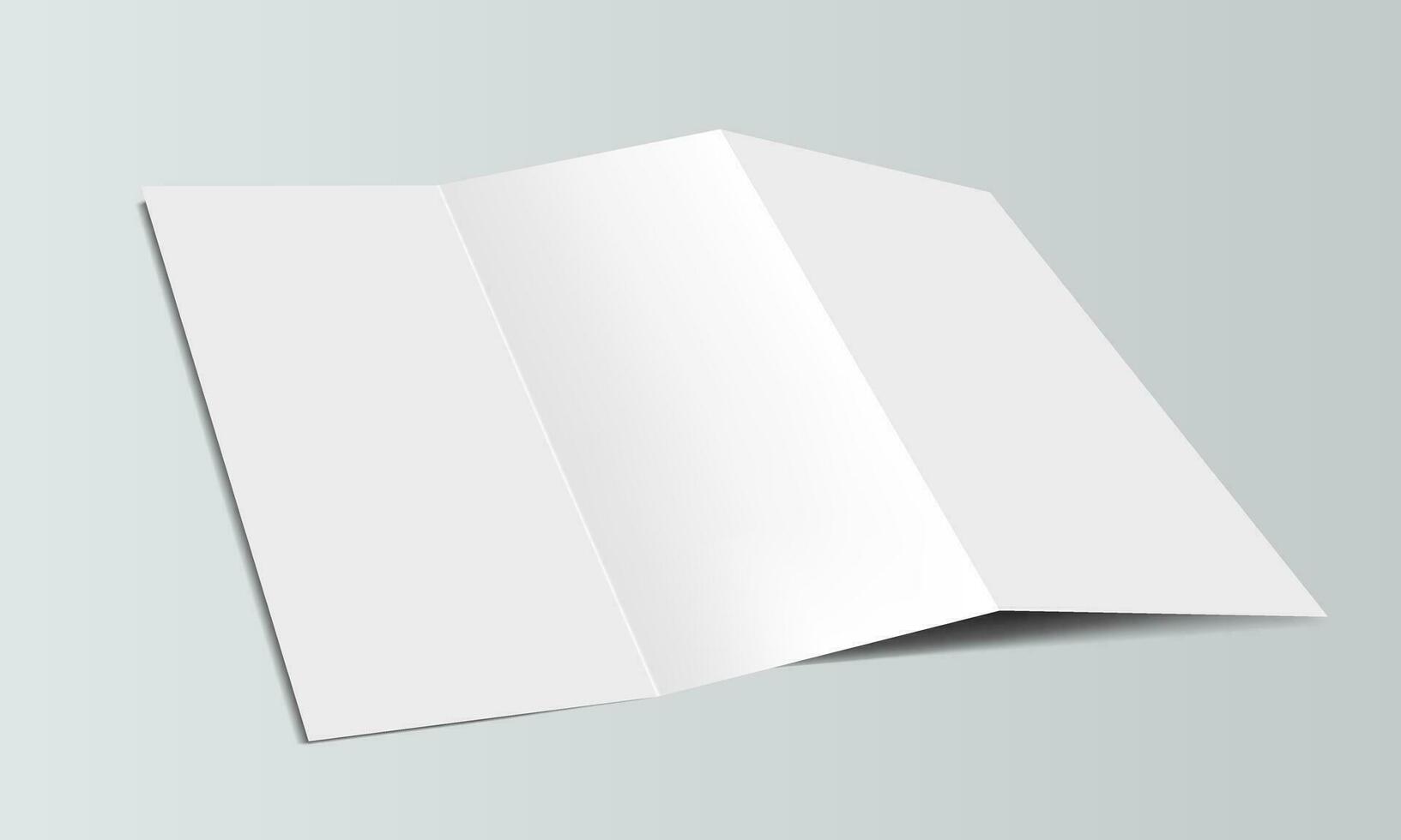 blanco doblada folleto modelo. blanco folleto diseño para tu producto promoción. realista folleto doblez con sombra efecto en gris antecedentes vector