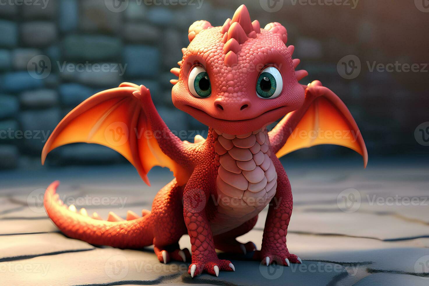 3D cartoon of cute adorable dragon photo