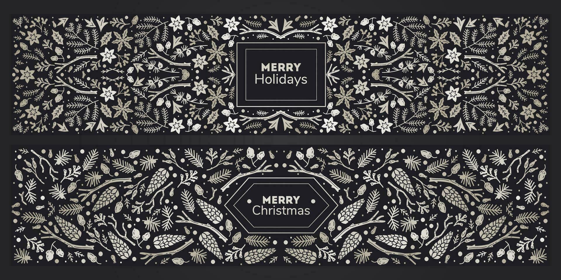Vector set of luxury floral patterns, invitation cards, banners. Merry Christmas