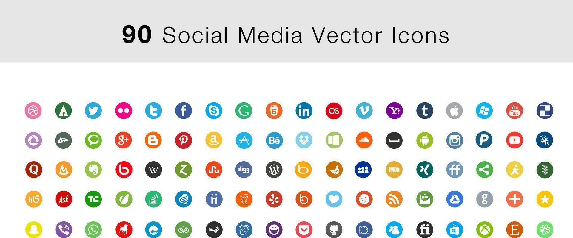 90 social medios de comunicación íconos redondo plano vector icono conjunto , colección para aplicaciones y sitios web