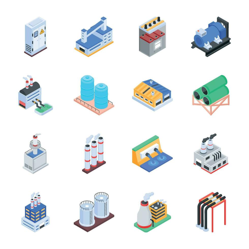 Set of Manufacturing Isometric Icons vector