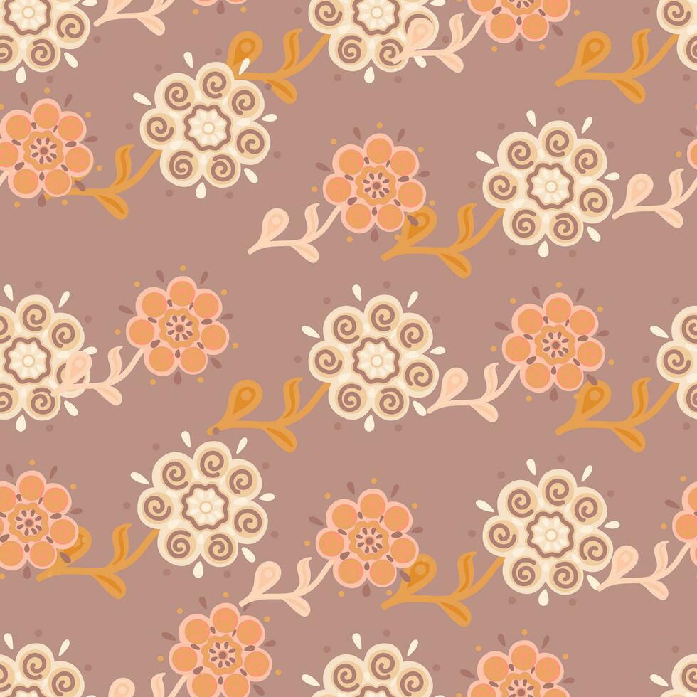 Abstract ethnic flower seamless pattern. Stylized floral botanical wallpaper. vector