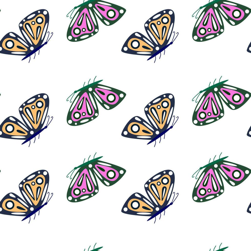 Simple stylized moth seamless pattern. Butterflies wallpaper. Flying insect print. vector