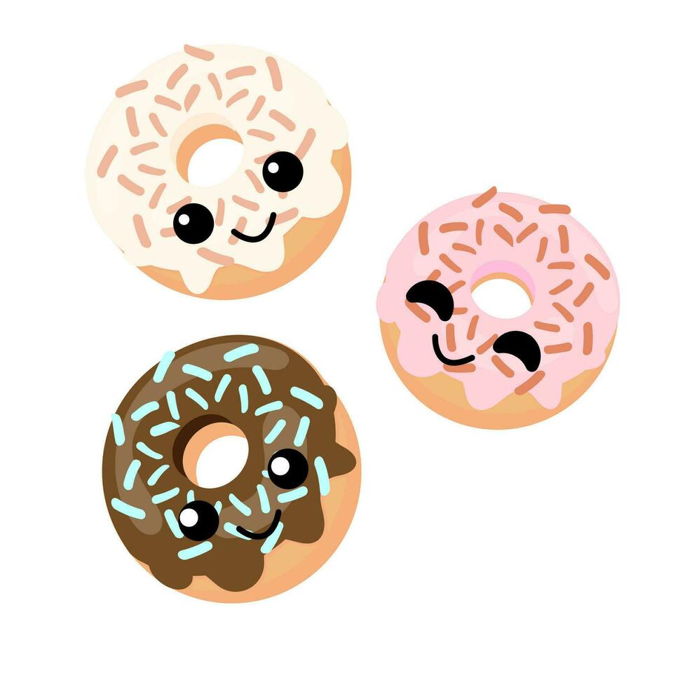 kawaii donuts on white background vector