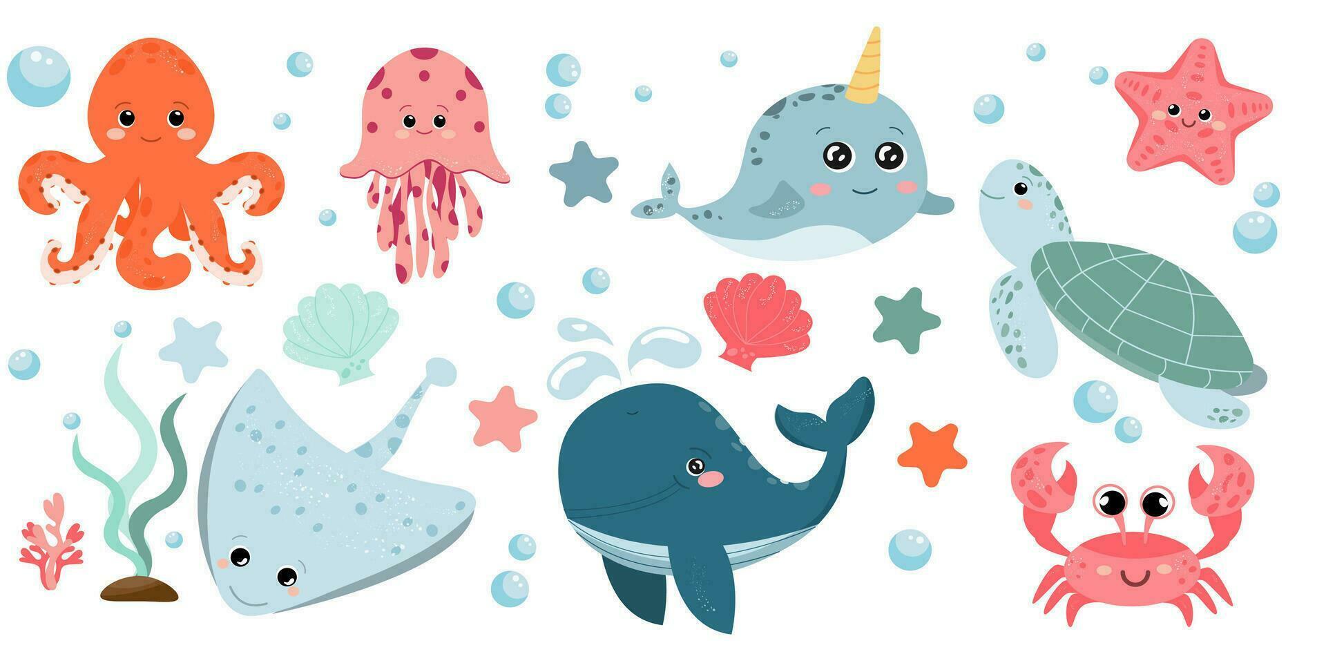 Set of sea animals vector