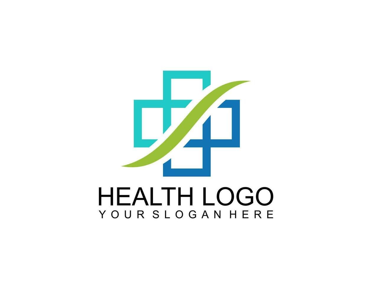 Modern Healthcare Medical Logo. Blue and Green Geometric Linear Rounded Cross Sign Health Icon Infinity Style isolated on Dark Background. Flat Vector Logo Design Template Element.