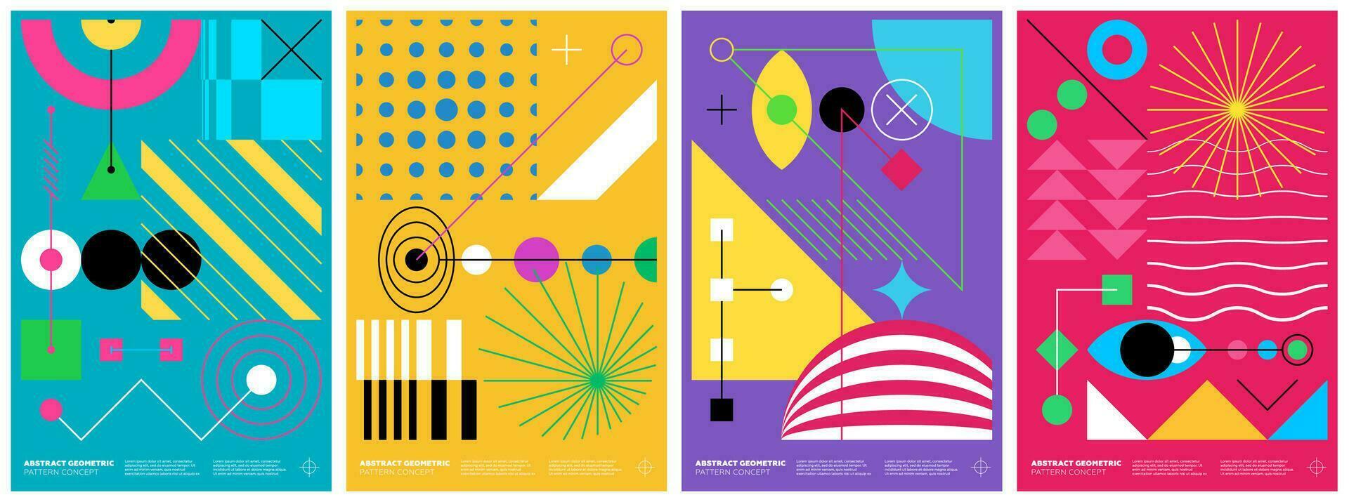 Abstract brutalism poster set with memphis geometric shapes. Modern brutalist style minimal simple graphic print. Brutal trendy y2k placard design template. Aesthetic contemporary art vector cover