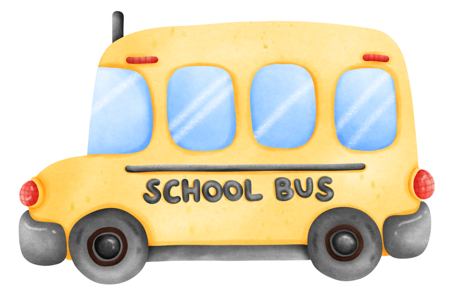 Isolated cute yellow school bus in watercolor style and transparent background png