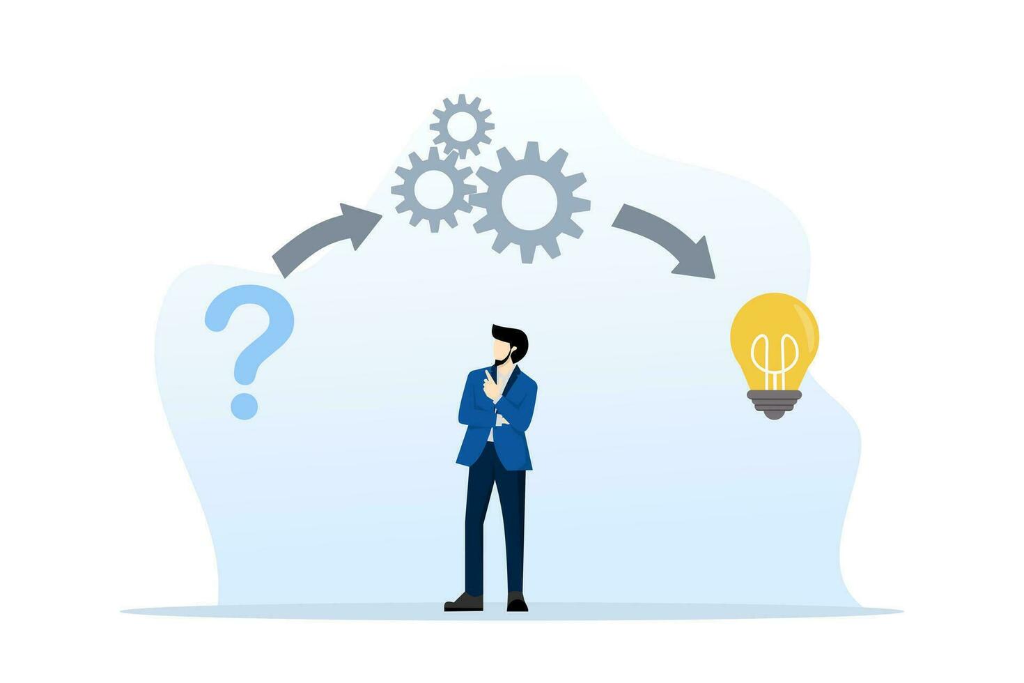 Business thinking or problem solving concept, Stages of business implementation, startup. Businessman calmly thinking about the solution of this problem. business idea, creative task. vector