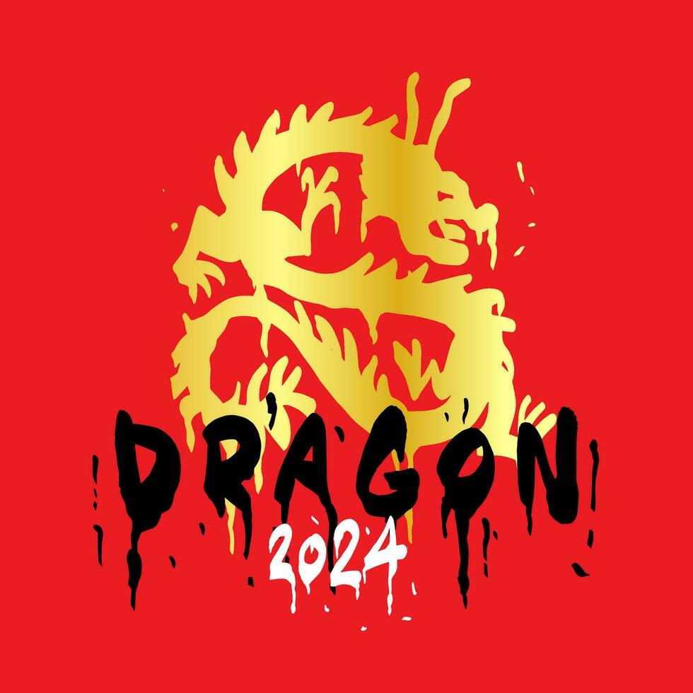 The Year of the Dragon is 2024. Chinese New Year. Gold graffiti with streaks of paint. Asian symbol. Dragon vector