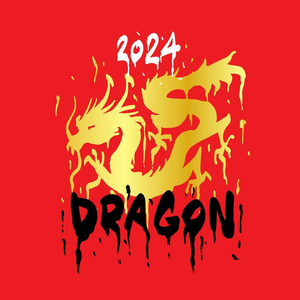 The Year of the Dragon is 2024. Chinese New Year. Gold graffiti with streaks of paint. Asian symbol. Dragon vector