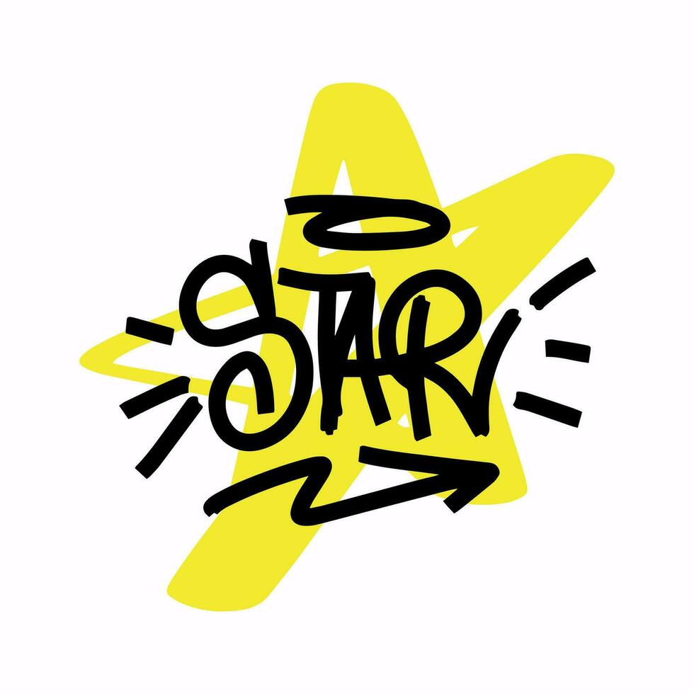 prinmoderno pintada con el inscripción estrella. marcador, rociar. vector ilustración para impresión en tela, logo.