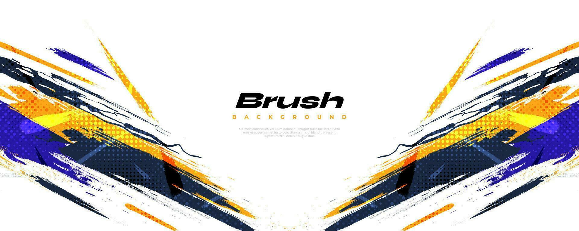 Abstract Brush Background Dominated by Blue and Yellow Color with Halftone Effect. Brush Stroke Illustration for Banner, Poster, or Sports Background. Scratch and Texture Elements For Design vector