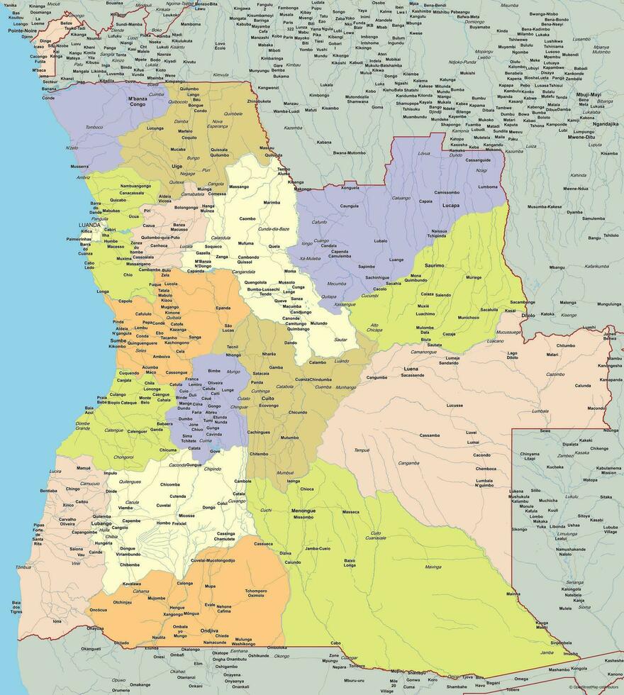 Detailed political vector map of Angola
