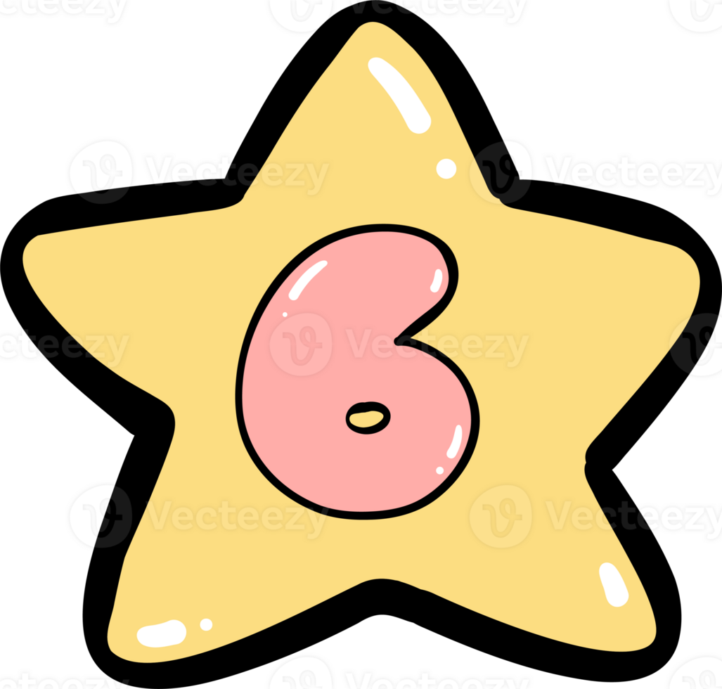 Cute balloon number 6 , numbers in star balloon doodle outline, Kids' Celebration. png