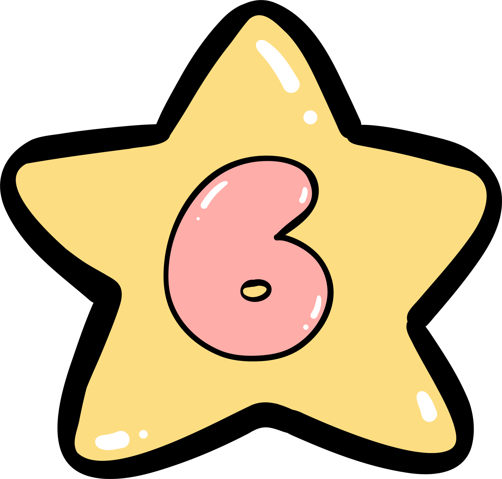 Cute balloon number 6 , numbers in star balloon doodle outline, Kids