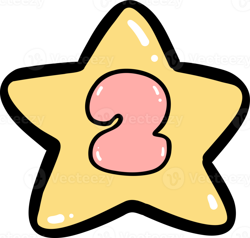 Cute balloon number 2 , numbers in star balloon doodle outline, Kids' Celebration. png