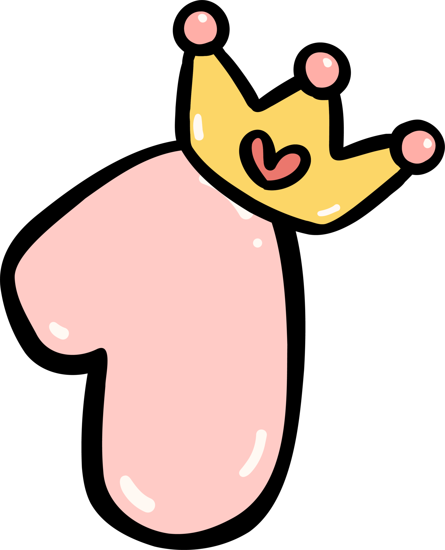 Cute pink birthday number 1 with crown illustration doodle outline