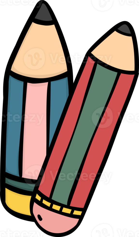 söt klotter pennor tillbaka till skola planerare ikon. brevpapper leveranser hand teckning illustration png