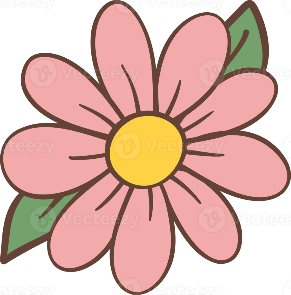 Cute Retro flower, Kawaii simple cartoon outline doodle png