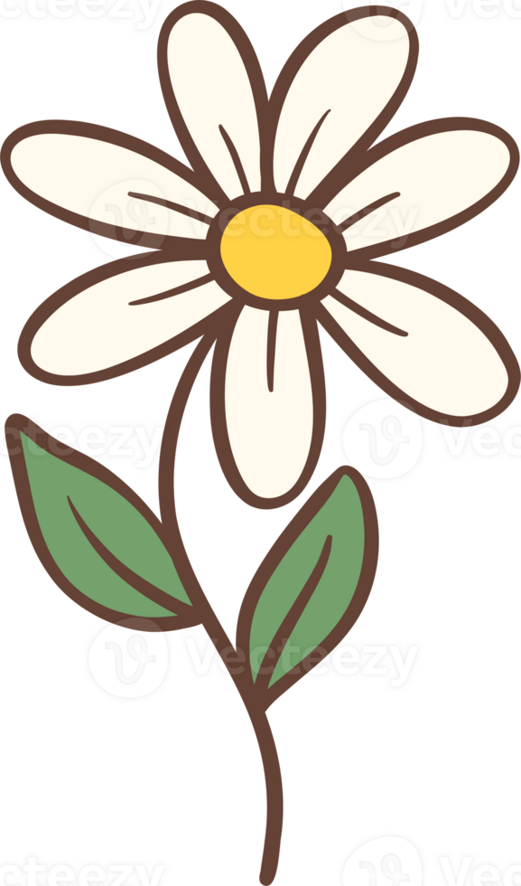 Cute Retro flower, Kawaii simple cartoon outline doodle png