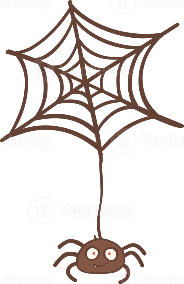 Cute spider with web  playful cartoon illustration outline doodle png
