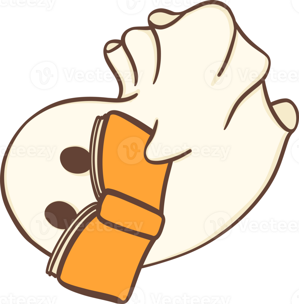 Cute Halloween ghost with book, retro spooky boo cartoon doodle illustration png