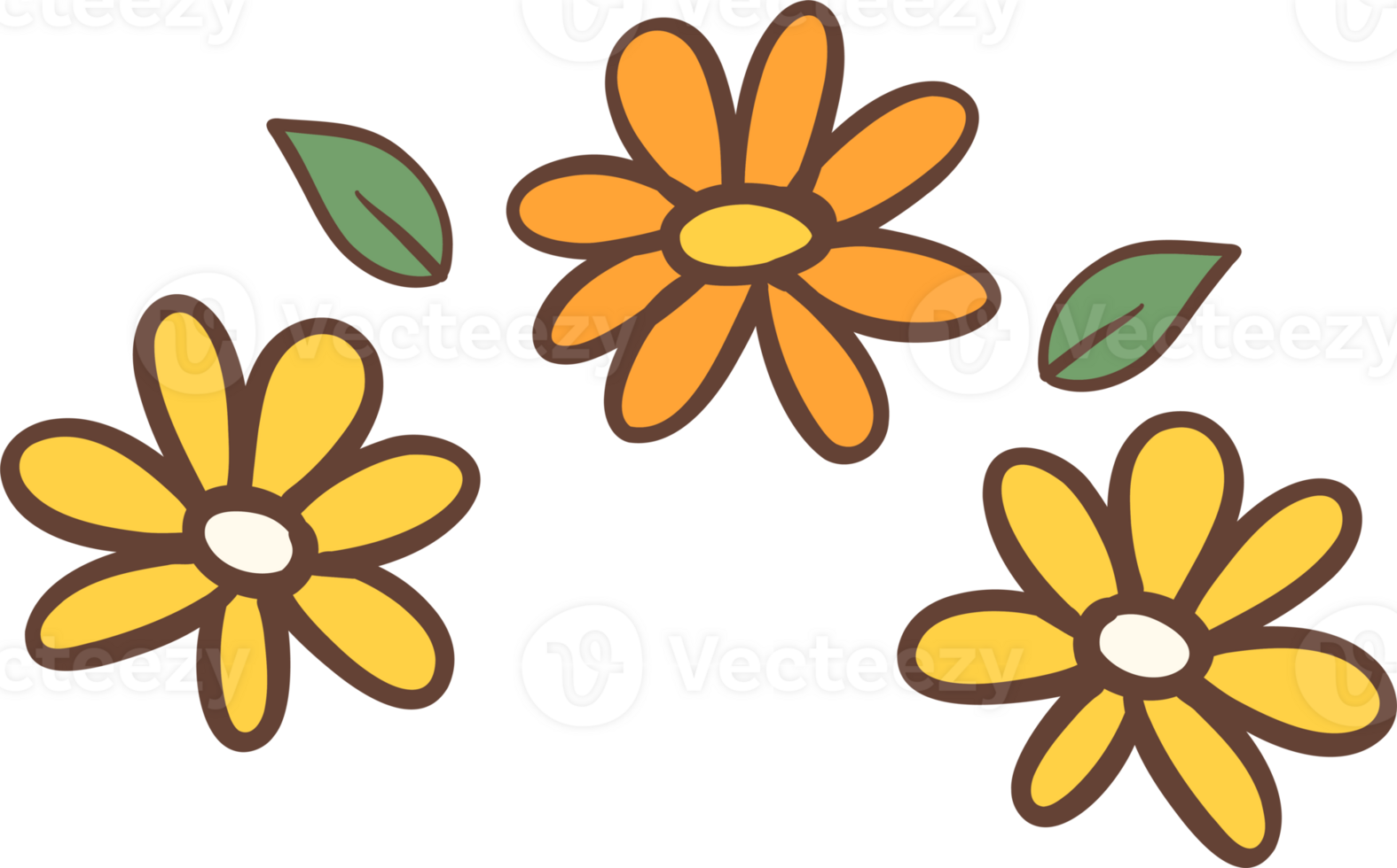 Cute Retro flowers, Kawaii floral bouquet simple cartoon outline doodle png