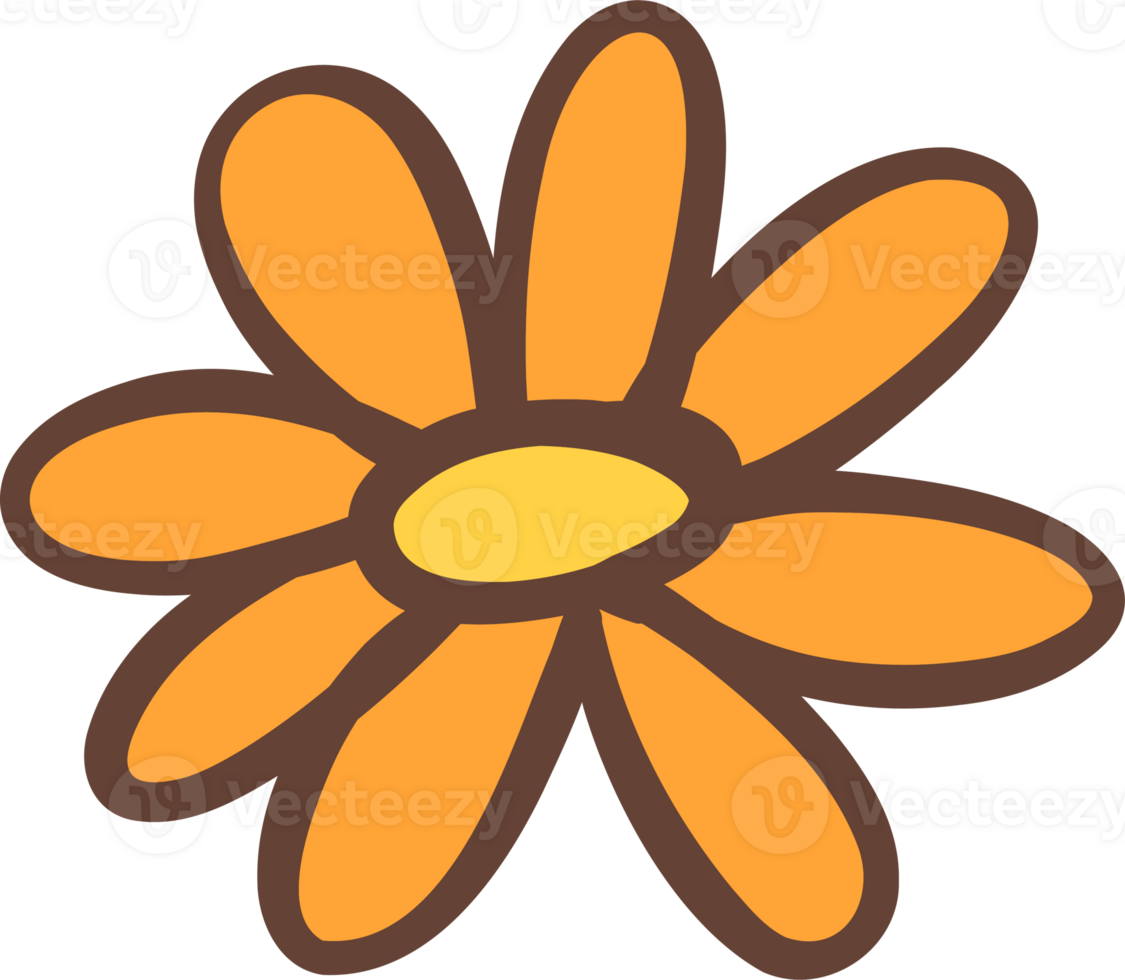 Cute Retro flower, Kawaii simple cartoon outline doodle png