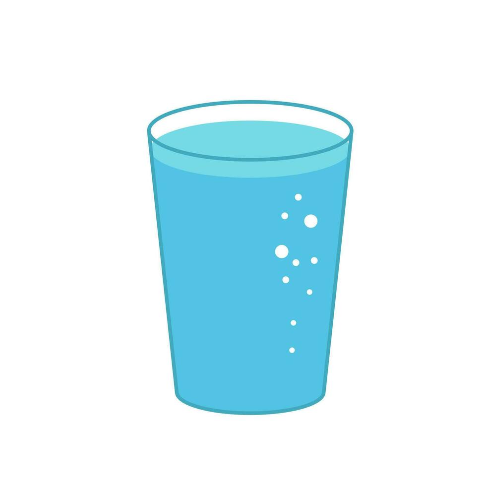 Glass of sparkling water. Blue clean aqua transparent. Mineral water, pure h2o. Vector illustration on white background