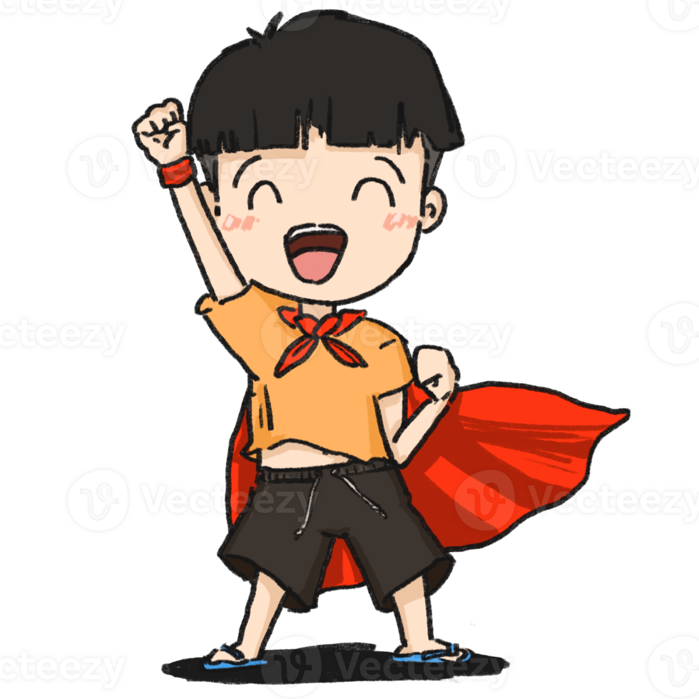 Cartoon Little Boy Playing As A Super Hero. png