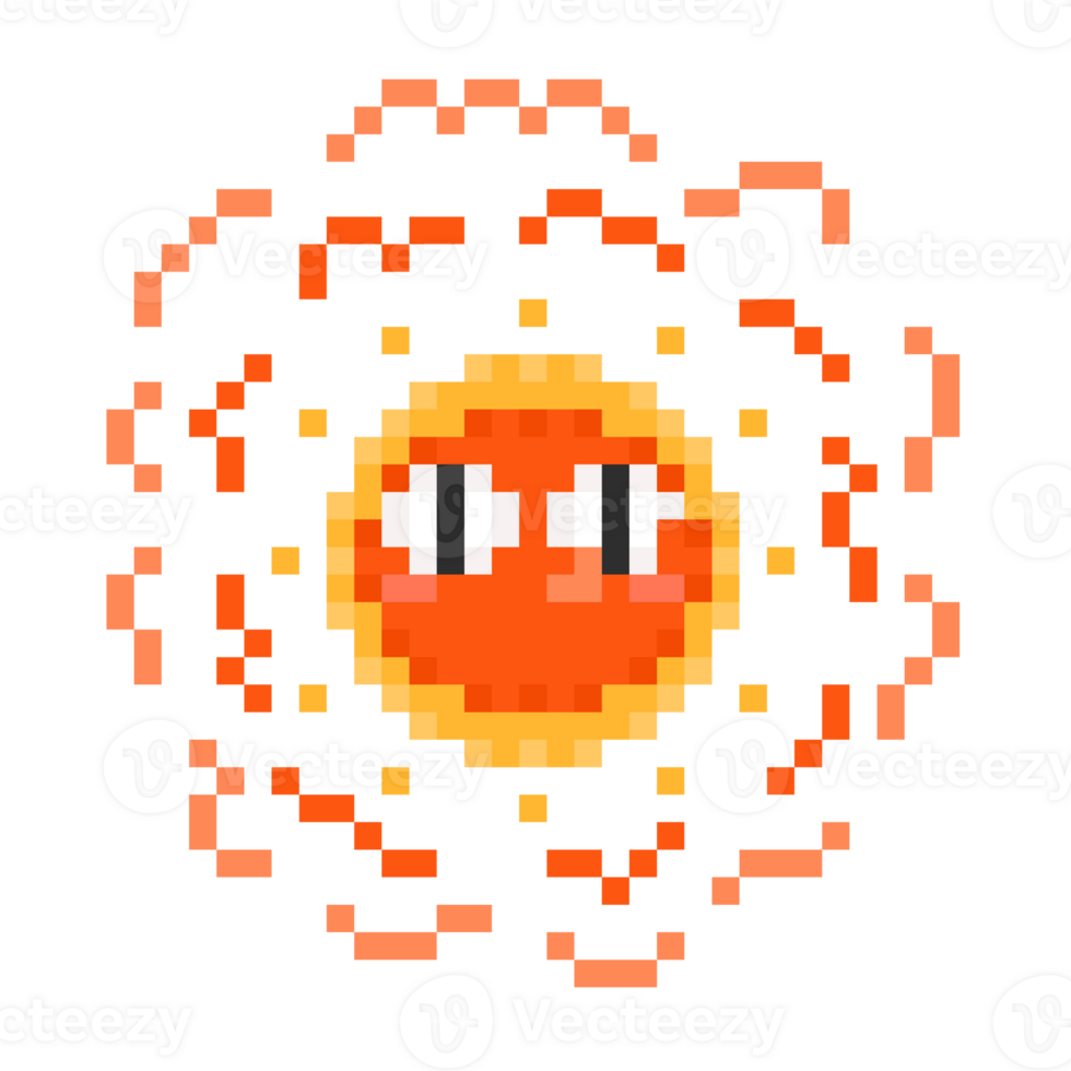Pixel Art Sun Character With Hot Wave. png