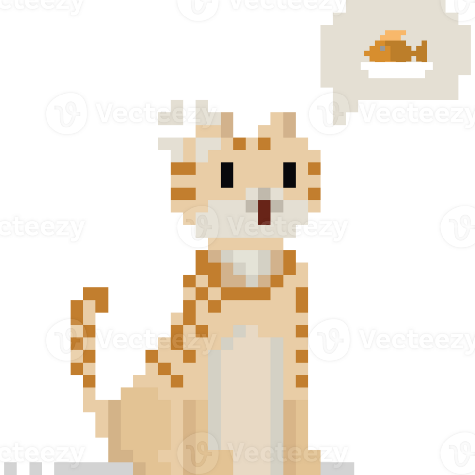 Pixel cartoon hungry ginger cat character png