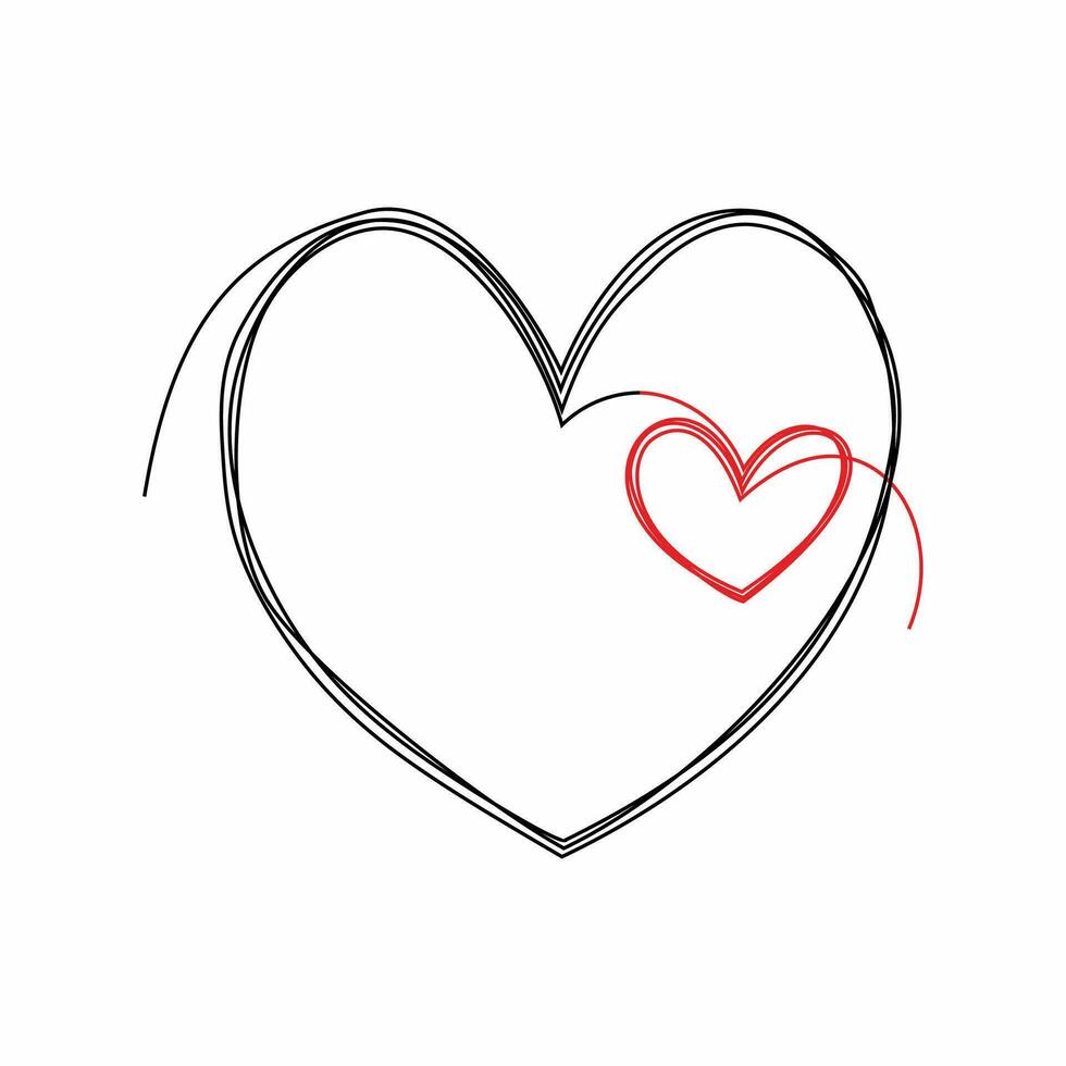 dos vinculado corazón, continuo uno línea dibujo. dos corazón conectado. mano dibujado, sencillo y minimalista ilustración de amor. vector