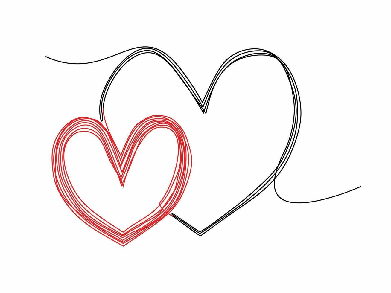 Two linked heart, continuous one line drawing. Two heart connected. Hand drawn, simple and minimalist illustration of love. vector