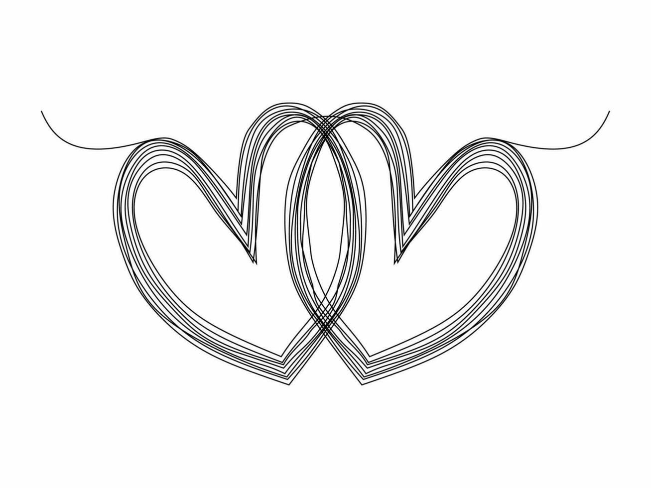 Two linked heart, continuous one line drawing. Two heart connected. Hand drawn, simple and minimalist illustration of love. vector