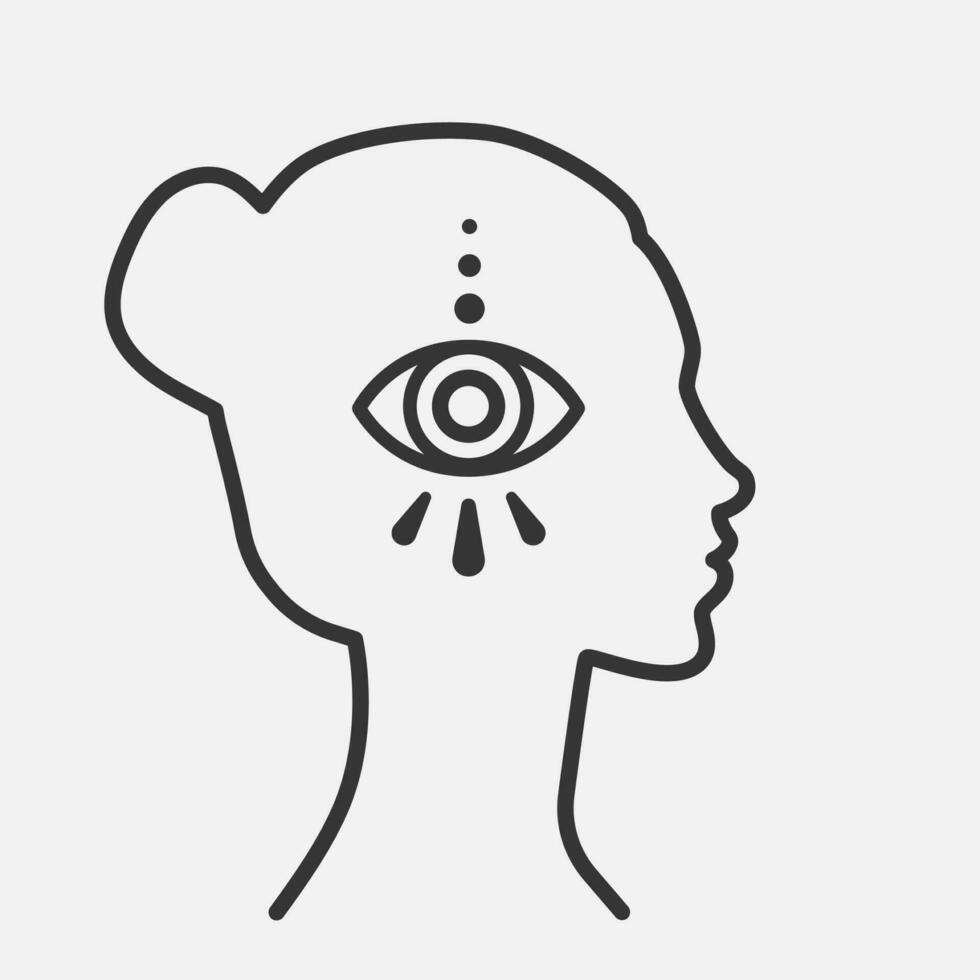 Woman head with hamsa eye. Spiritual or esoteric concept. Fortune teller woman line icon.  Mystery girl, astrology and destiny foresight. Vector illustartion