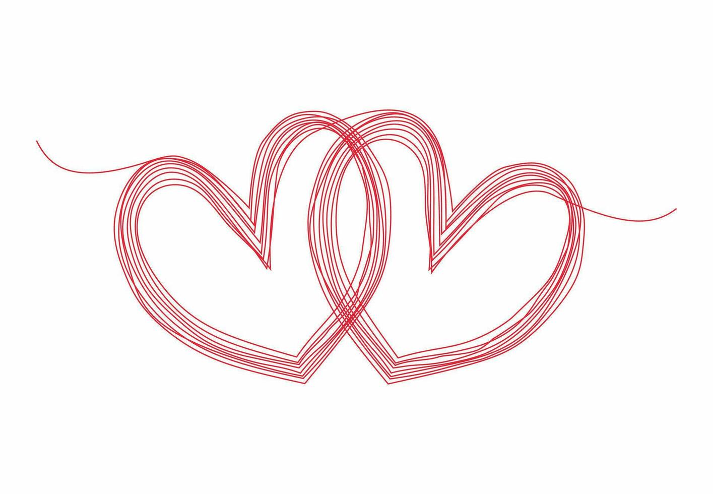 Two linked heart, continuous one line drawing. Two heart connected. Hand drawn, simple and minimalist illustration of love. vector