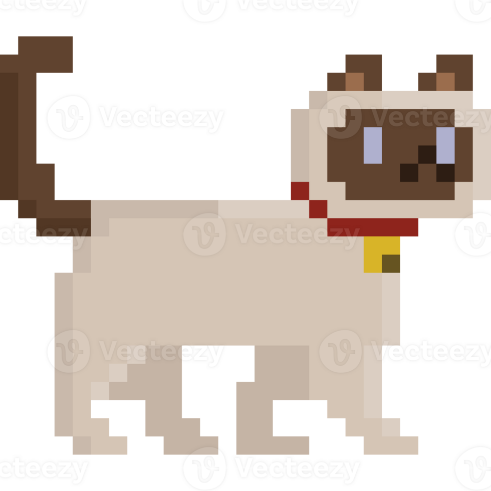Pixel art walking burmese cat character png