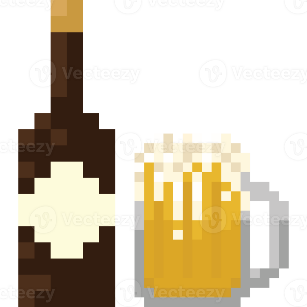 Pixel art beer bottle and mug icon png