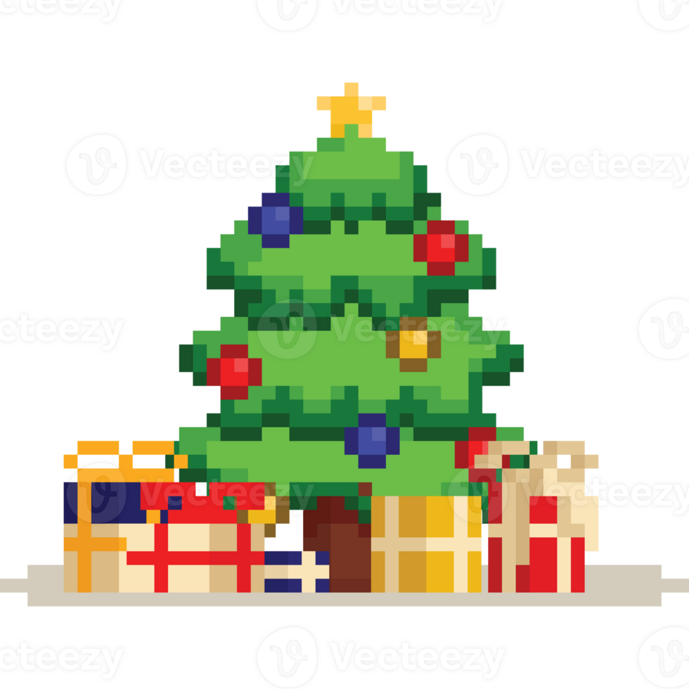 Pixel christmas tree with gith boxes png