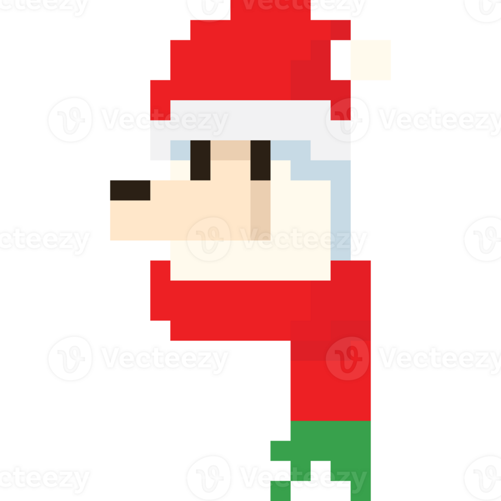 Pixel art white alpaca head with chrismast scarf and hat png