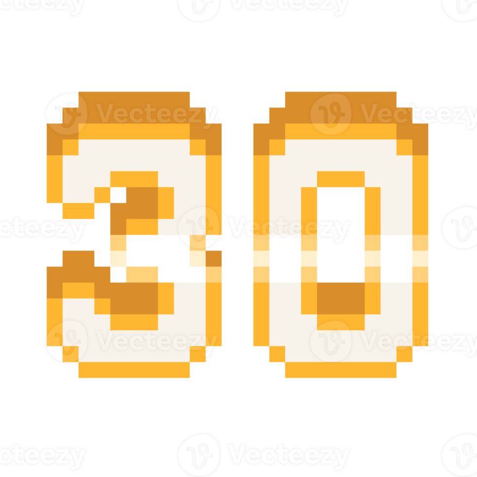 Pixel Art Number 30 Icon With Glossy Gold Line png