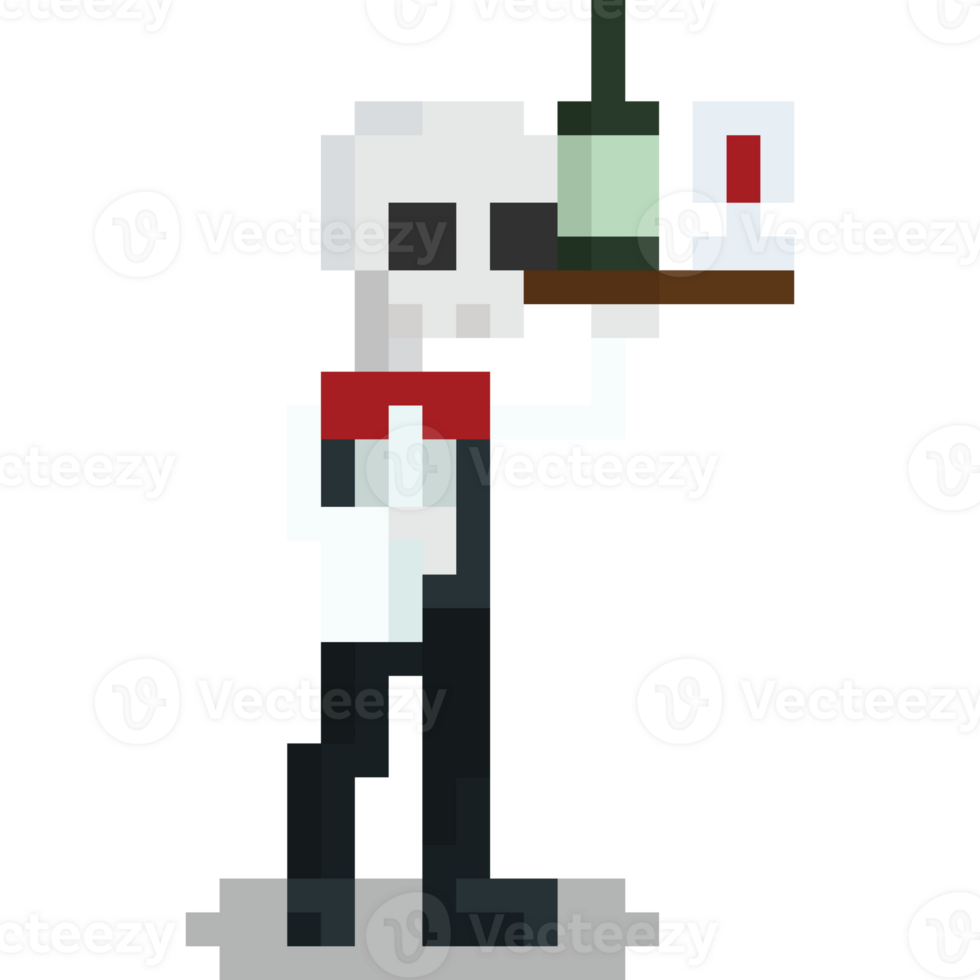 Pixel art skeleton waiter character 2 png