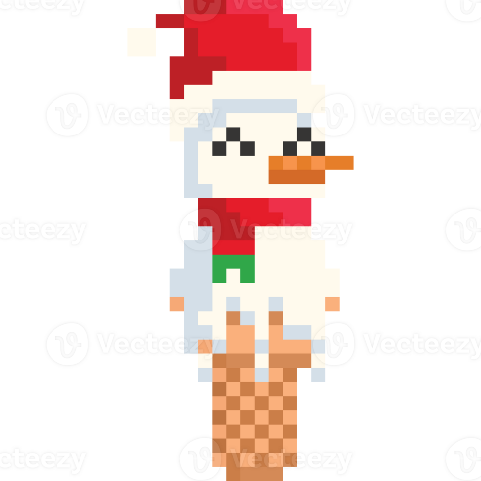 Pixel art melting snowman ice cream cone png