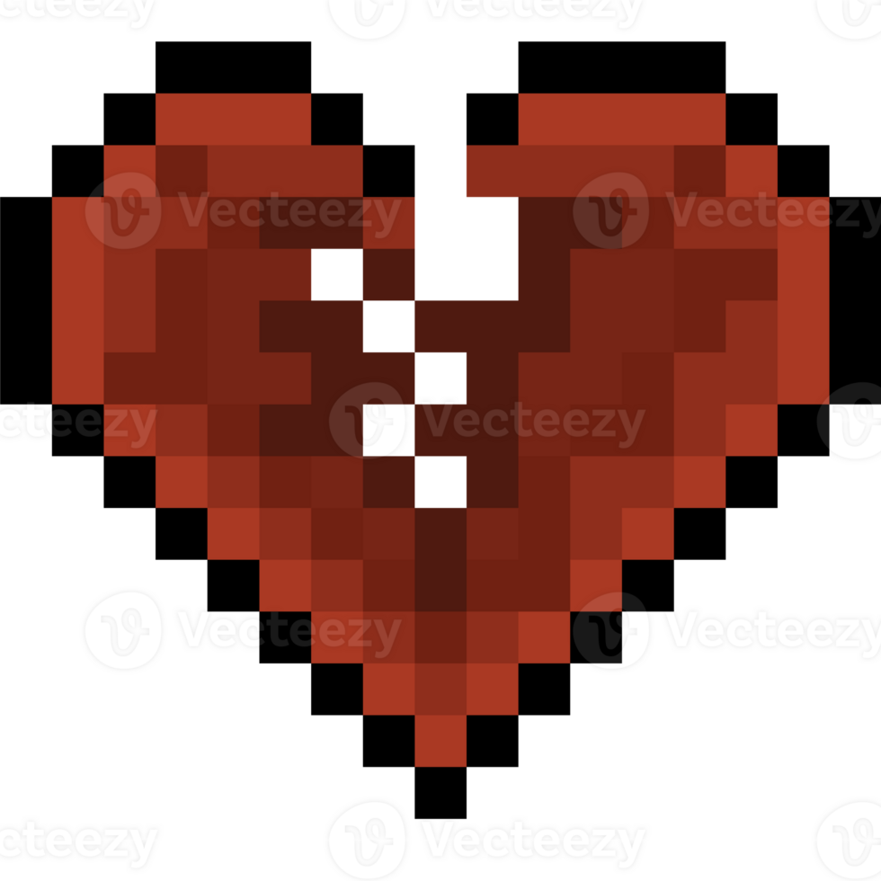 Pixel Art Broken Heart Icon Illustration. png