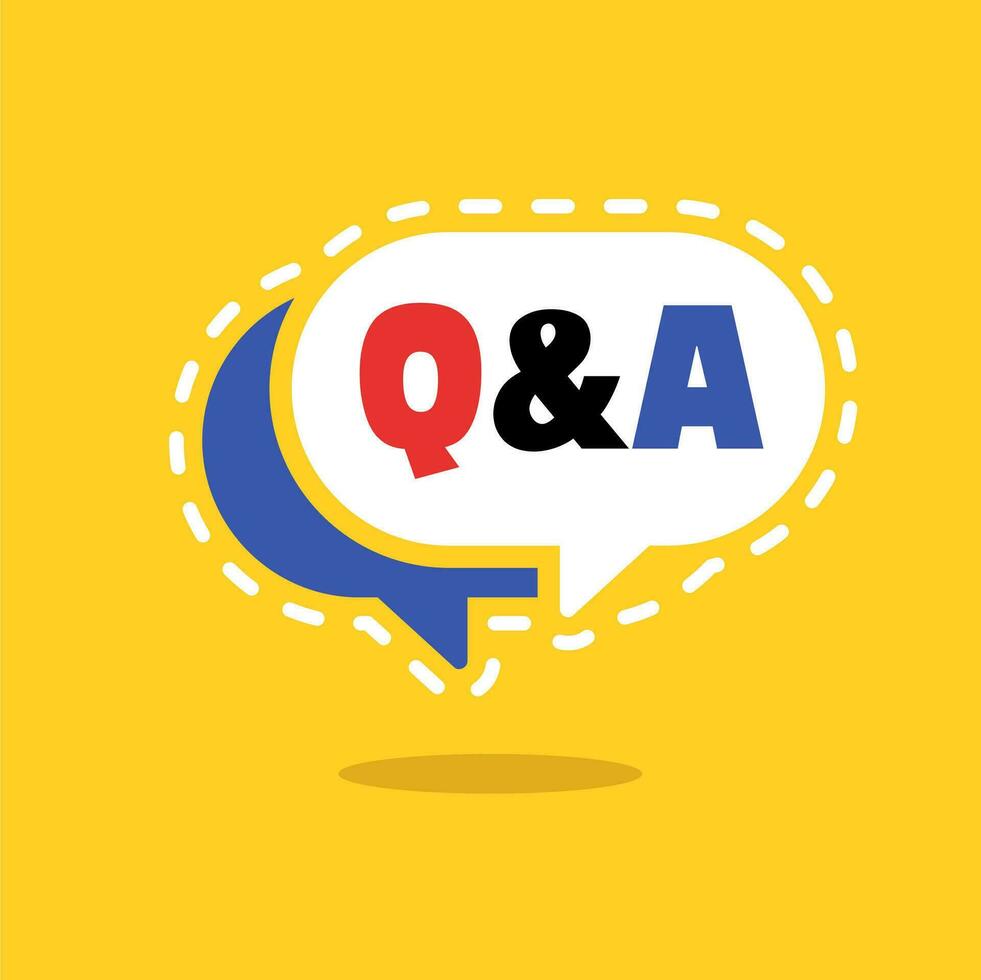 Question and answer Info banner template. Speech bubble design with Q and A phrase vector illustration.  Quality support promotion banner. QA chat bubble. Enquire help information service