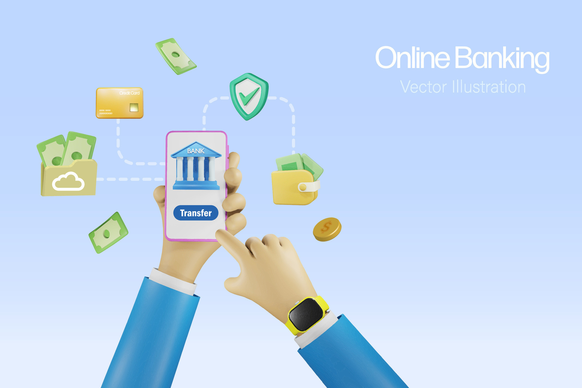 Online banking, money transfer concept. Businessman holding smartphone