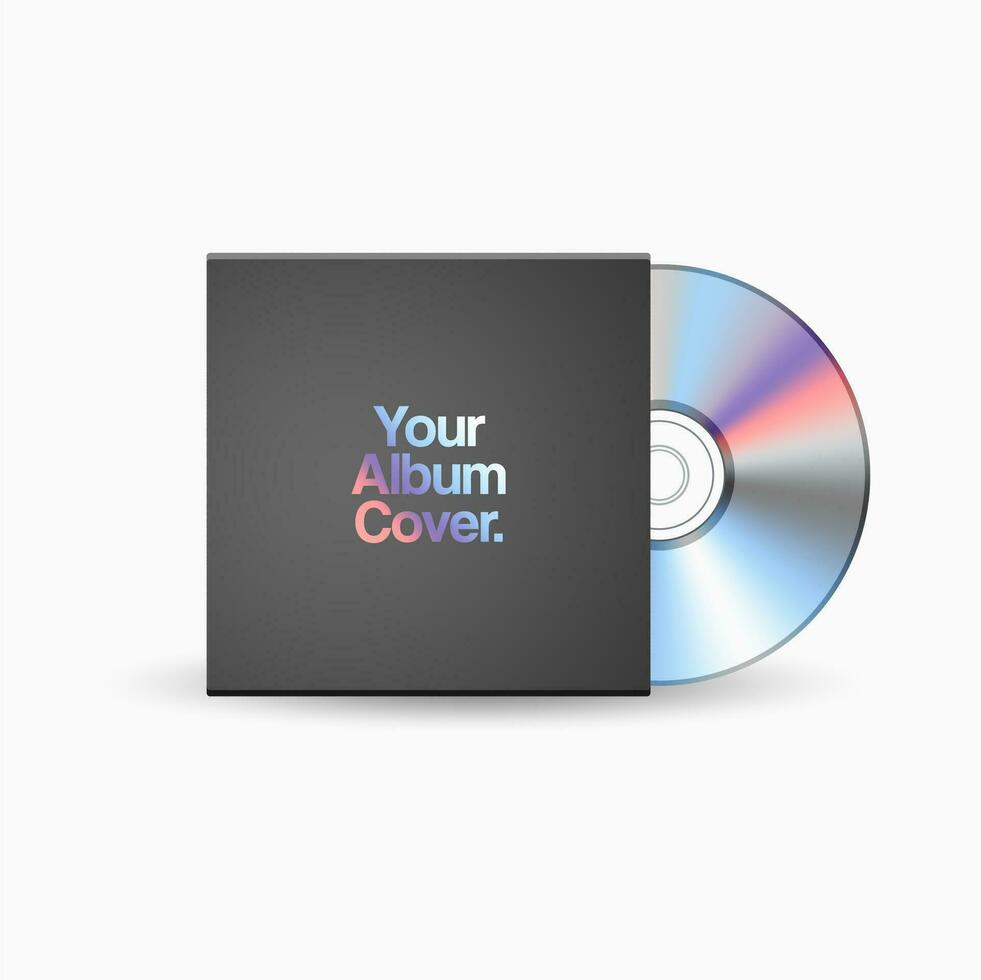 Realistic vector cd with album cover vector illustration. CD or DVD compact disc. Realistic vector compact disk. The CD-DVD compact disc and empty paper case template