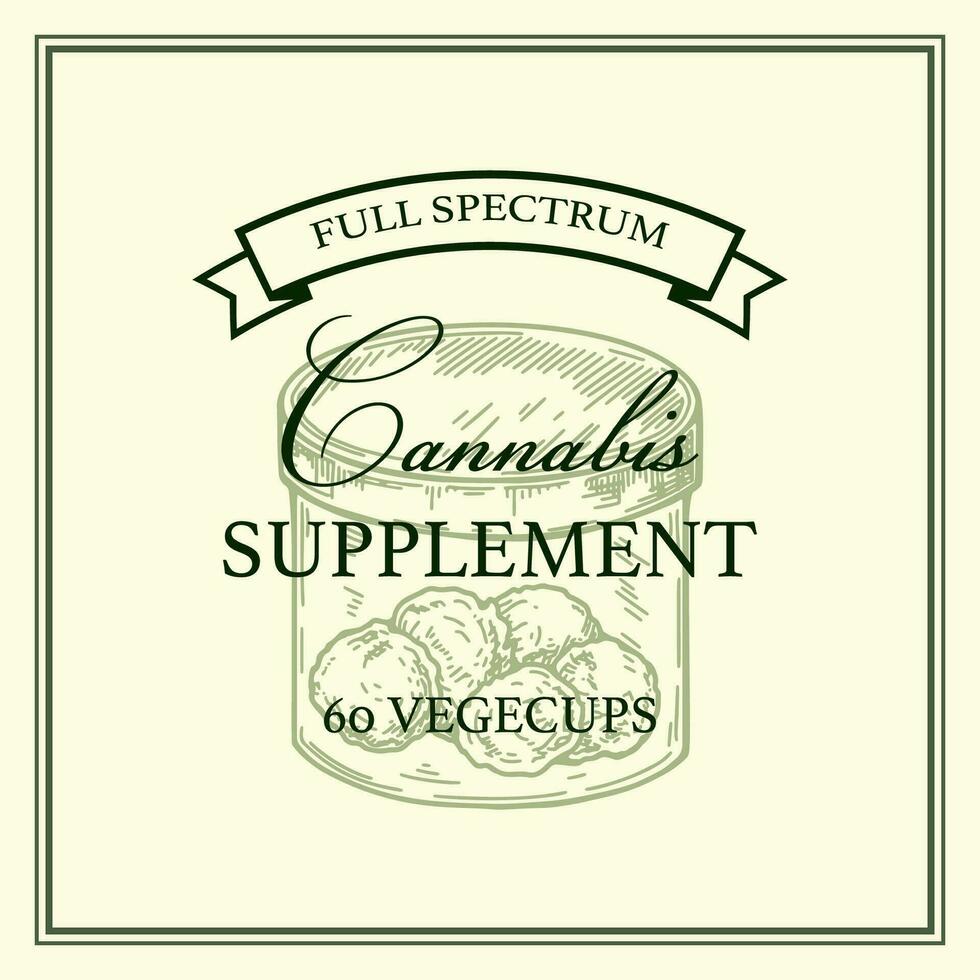 Cannabis product packaging design. Marijuana logo template with hand drawn elements. Vector illustration in sketch style.